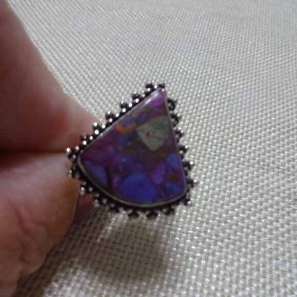 Natural PURPLE TURQUOISE Handmade Sterling 925 Ring Size 9 #198C - Picture 2 of 3